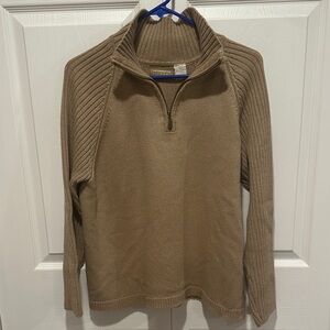 🍀 Liz Claiborne LizWear Tan 1/4 Zip Pullover Knit Sweater